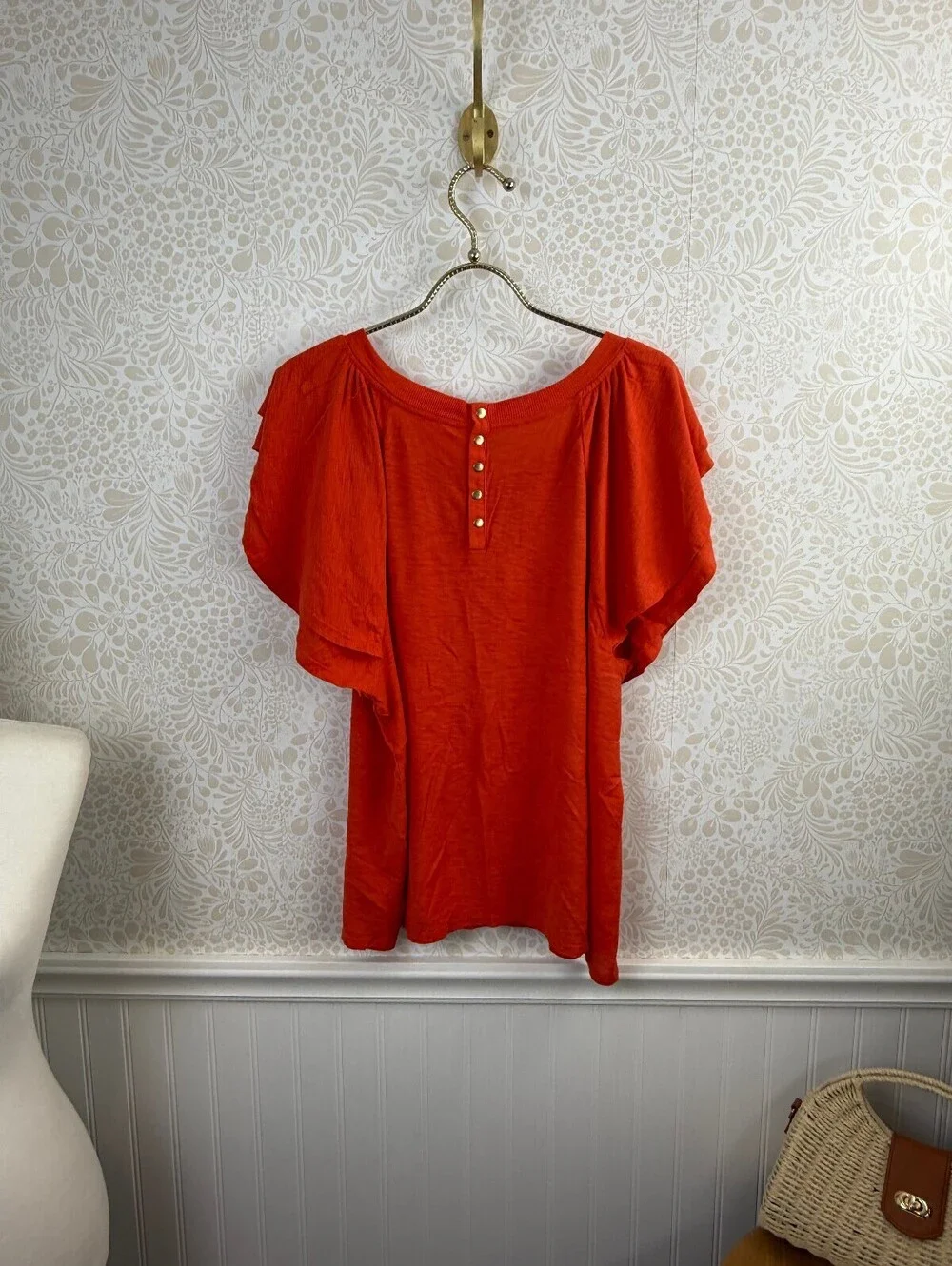 Nation LTD Orange Red 100% Pima Cotton Ruffle Sleeve Top - Size - X-Large